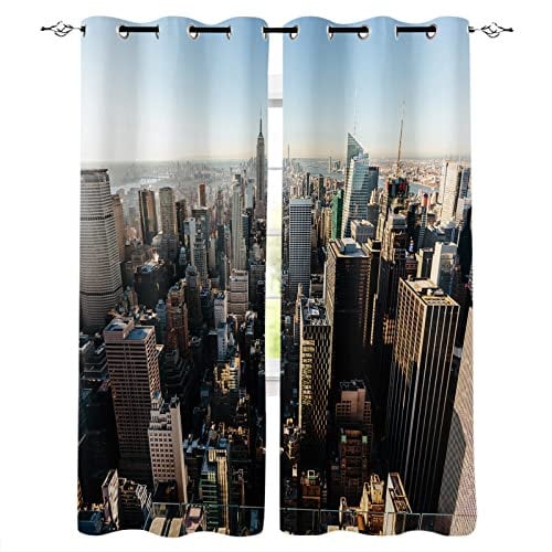 SJSXWQN Vorhang Graues New York City Gardinen mit Ösen Vorhang Blickdicht Thermo Verdunklungsvorhänge Schiebegardinen für Schlafzimmer Wohnzimmer H 260 x B 140 cm 2er Set