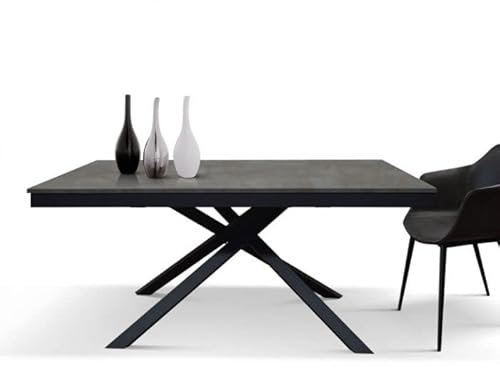 Mar.c.a. Design - Mesa extensible para comedor de metal y tablero de madera con acabado de acero oxidado, mesa de comedor de diseño de decoración moderna, mesa de cocina de 120 x 80 x 77 cm