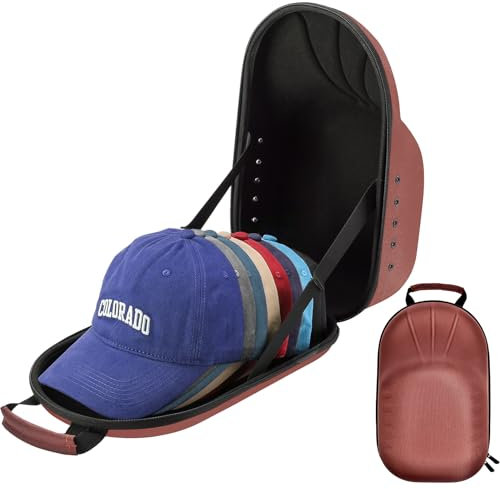 ProCase Baseball Cap Organizer Kappen Reise Case Hat Carrier Aufbewahrungstasche für 6-7 Caps Huthalter Hutaufbewahrung mit Verstellbarem Schulterriemen Tragetasche Halterung Eva Etui- Braun
