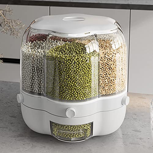 Contenedor de almacenamiento de alimentos secos de 6 rejillas, con tapa Cocina Dispensador de granos de arroz giratorio de 360 ° Caja de almacenamiento de alimentos de frutas secas Dispensador de arr