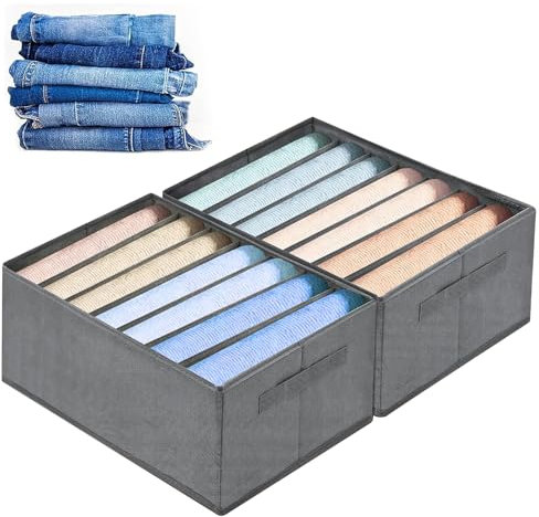 CALIYO Kleiderschrank Organizer 36x25x20 cm, 2 Stück Boxen Aufbewahrung, Faltbare Aufbewahrungsbox Stoff, Ordnungsboxen kleiderschrank für Hosen, Kleidung, taubengrau 7 Gitter