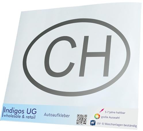 INDIGOS UG Auto Aufkleber Auto - 200x127 mm - Schweiz CH - Silber - Selbstklebender Sticker für Auto, Fenster, Bus oder LKW - UV-beständig & wetterfest