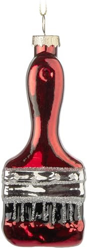 BRUBAKER Pinsel Rot - Handbemalte Weihnachtskugel aus Glas - 11 cm Baumkugel Malerpinsel - Weihnachtsdeko für Maler und Lackierer - Mundgeblasener Christbaumschmuck - Deko Anhänger Figur