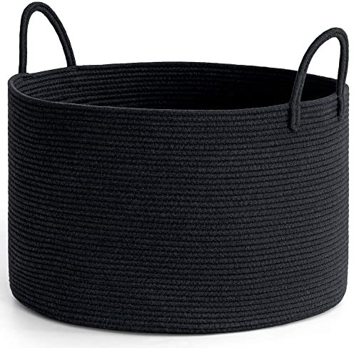 TIMEYARD Laundry Basket, Extra Large Toy Basket for Kids, Black Woven Rope Storage Baskets for Clothes, Towels, Pillows, Blanket Baskets in Living Room, Bathroom, 55x35cm, 83L
