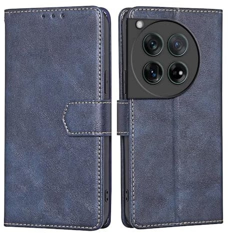 RankOne Flip Wallet Case for OnePlus 12 5G (6.82 Inches), PU Leather Phone Cover Sleeve Holster - Blue