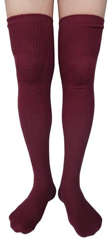AUSUAYA Frauen dicke Baumwolle über Knie warme Strümpfe, Kabel stricken Oberschenkel hohe Socken lange Winter Beinwärmer CL-W1 (Burgunderrot)