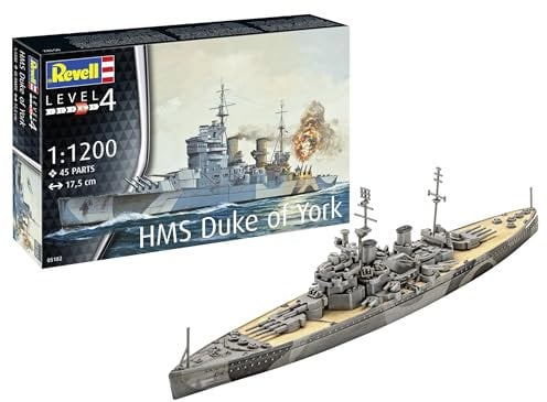 Revell Modellbau I Model Set HMS Duke of York I Maßstab 1:1200 I 45 Teile I Bastelset ab 12 Jahren I Detailgetreues Modell I Historisches Schiff I Modellbausatz, Molded Color