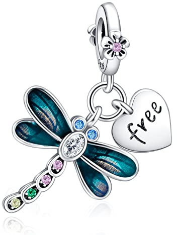 Rimgoris 925 Sterling Silber Charm für Damen Armbänder Halskette Emaille Libellen Herz Anhänger Charm Armband für Damen