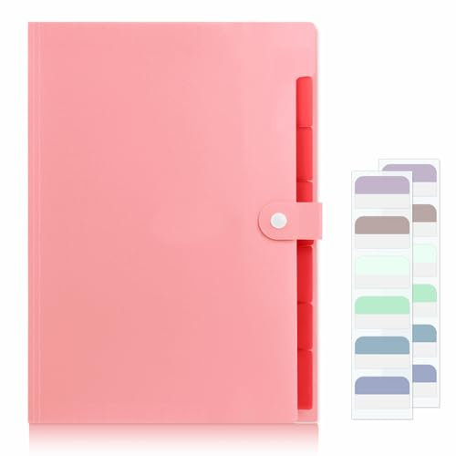 KONVINIT Trieur A4, Trieur à Souffle Extensible pour Documents Avec 7 compartiments en Plastic,Accordeon Plastique,Document Organiseur Pastel pour Bureau/Maison/Ecole,Rose