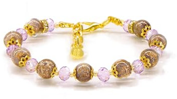 Sospiri Venezia - Bracelet pour Femme avec 9 Perles de Verre de Murano et 10 Cristaux de Bohême, Bracelet Original, Bijou Idéal comme Cadeau, Fabriqué en Italie avec Certificat (Lilas)
