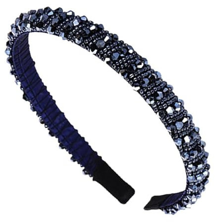 Ryaupy Bandeau Strass Perle Femme - Bandeau Large Simple Bleu Marine - pour Cheveux épais Bandeau Scintillant Femme
