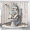 huanxiangouyue Lustiger Husky-Duschvorhang, Humor, Husky, Tier, sitzend auf der Toilette, Lesen, Zeitung, Duschvorhänge, Duschvorhang für Badezimmer, mit 12 Haken, 183 x 183 cm (B x L), Schwarz und