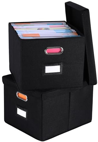 BELLE VOUS Aufbewahrungsbox mit Deckel Stoff 2er Pack - Faltbare Aufbewahrungsbox groß - Aufbewahrungskiste - Stapelbarer Organizer für Aktenordner - Zuhause und Büro