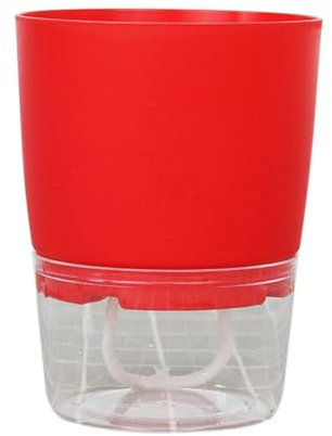 Marran 1 pot de fleurs auto-arrosant en plastique transparent double couche de stockage de l' rouge