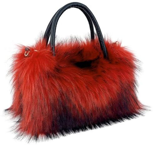 URFEDA Damen Herbst Winter Groß Kunstpelz Schultertasche, Große Pelz Handtasche Damen Kunstfell Fuchs Pelz Tote Bag Tasche Pelzige Henkeltaschen Plüsch Tragetasche Flauschige Shopper Umhängetasche