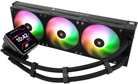 TR Grand Vision 360 ARGB Negra, enfriador de CPU AIO, sistema de refrigeración por agua, pantalla LCD IPS con resolución de 480 x 480, para AM4/AM5 e Intel LGA1700/1851, bomba de alto rendimiento