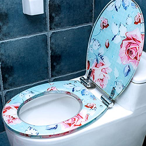 GUHPZA Toilettensitz Standard-Toilettensitze für einfache Reinigung, farbenfrohe Muster, Toilettendeckel, sanftes langsames Schließen, Stummschalten, Schnellverschluss-Scharniere, Rose, Rose