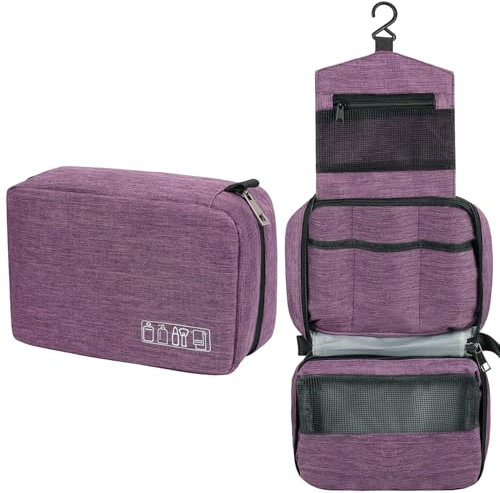 Classycoo Kulturbeutel zum Aufhängen - Kulturtasche Herren, Kosmetiktasche für Damen - Faltbare Waschbeutel mit Haken, Reisezubehör, Wasserdichter, Unisex (Lila)