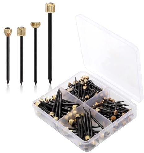 120pz Chiodi per Appendere Quadri, Perno in Acciaio e Testa in Ottone Chiodi per Cornici con Scatola di Plastica 4 Misure Ganci Decorativi per Quadri per Quadri Specchi Cestini
