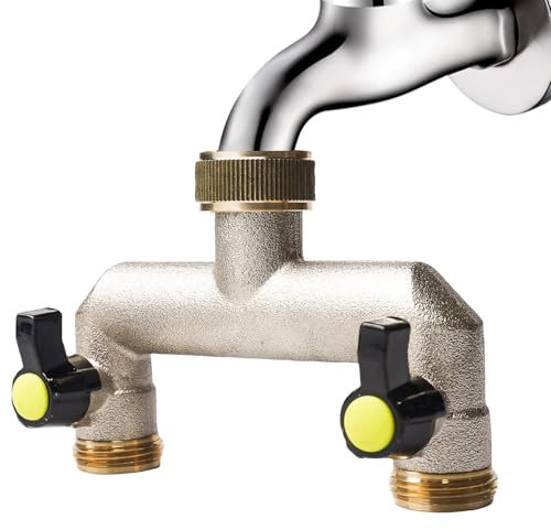 PRITOK 3/4 Zoll Messing Wasseranschluss Verteile: 2-Wege Wasserhahn Wasserverteiler, Wasserhahn Verteiler für 2 Geräte/Gartenschläuche mit Kugelhahn zum Einstellen und Absperren des Wasserflusses