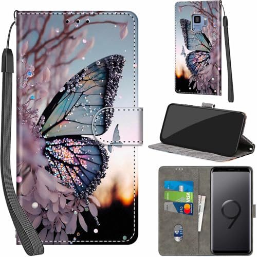 PHINIENLAND Coque pour Samsung Galaxy S9 Portefeuille Papillon | 3 emplacements cartes, 1 poche billets, Fermeture magnétique, Fonction support, Étui de protection pour Samsung S9