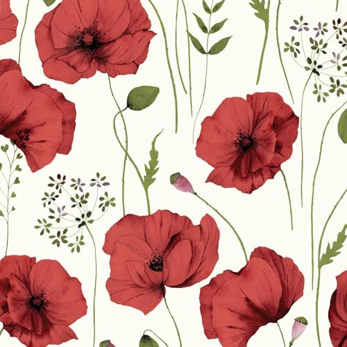 VmG-Store 1m Baumwollstoff zum Nähen 100% Baumwolle Nähstoff KEINE Meterware Kinderstoff Patchwork DIY Basteln Quilten Handwerken (Mohnblume Rot Bb061)