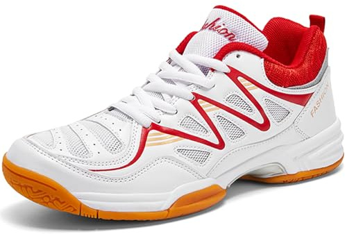 Hiuzylqx Scarpe da Pickleball da Uomo, Scarpe Tennis, Racquetball e Squash, Antiscivolo, Leggere, alla Moda, per campi Interno/Esterno,White Red,38 EU