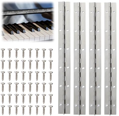 4 Pack Piano Hinge with Screws Stainless Holes Steel Heavy Duty Polished Continuous Folding Width Piano Hinges 30cm Large Boats Butt Long Cabinet Furniture Spring Internal Door Window Cabinet