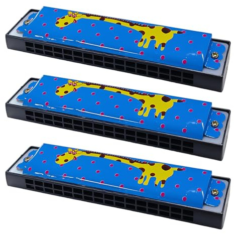 DGHEGDUI 3 Stück Giraffen-Mundharmonika Aus Metall, 16-Loch-Mundharmonika Für Kinder, Mundharmonika-Spielzeug Für Anfänger, Kindergarten-Qin-Musikinstrumente (Blau).