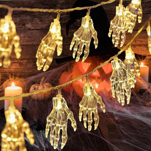 GoldRock Geisterhand Halloween Lichterkette, 3M 20 Led Halloween Deko Lichterkette Innen Outdoor,Horror Deko Skelett Hände Helloween Led Kette Batterie,Herbst Lichterketten Helloween Party Decorations