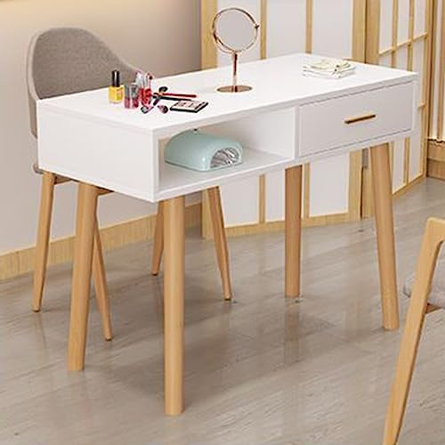 DCLINAD Nagelkunsttisch mit Schublade, Marmor-Schreibtischplatte, Beine aus Massivholz, professionelle Werkbank für Nageltechniker, stilvolles Design, 80 x 40 x 78 cm, perfekt