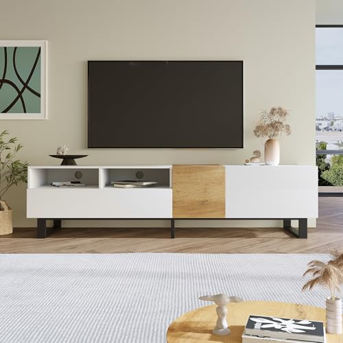 SACOOL Mobile TV 180 x 50 x 38 cm, design minimalista moderno bianco e legno