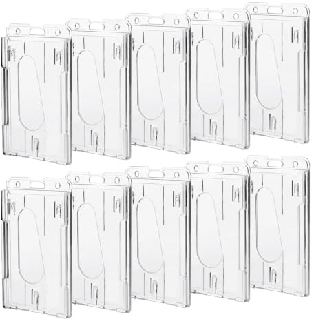 Stalora 10 pcs Porte Carte en Plastique Rigide Transparent, Étui Porte-Badge Durable, Protection pour Cartes, 5,8 x 8,9 cm, Idéal pour Bureau et École, pour le Bureau de L'école (Vertical)