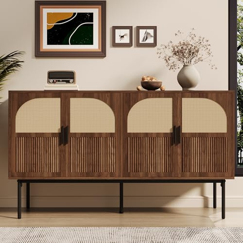 PUGSDRLY Meuble de Rangement Minimaliste Moderne 140 x 40 x 80 cm, Buffet MDF à 4 Portes (140L x 40B x 80H(cm))