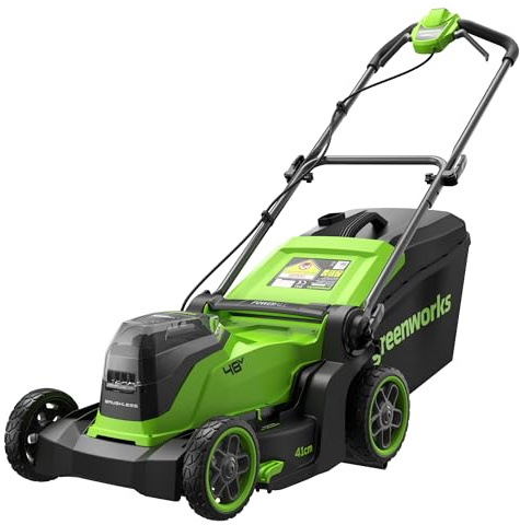 Greenworks 48V (24V x 2) Tondeuse Gazon Batterie sans Fil, Largeur de Coupe 41cm, Sac 40L, Tondeuse Electrique Gazon Inclus 2 X 24V 4Ah et Chargeur Double, Garantie 3 Ans, MO48L422-01