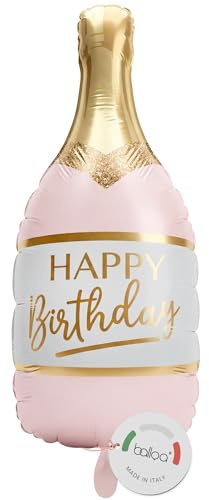 balloa Folienballon Champagner Happy Birthday, XXL Geburtstagsdeko, 80 cm | Sektflaschen-Design mit Schriftzug, XXL, heliumgeeignet, ungefüllt, festliche Deko für Geburtstag und Jubiläum