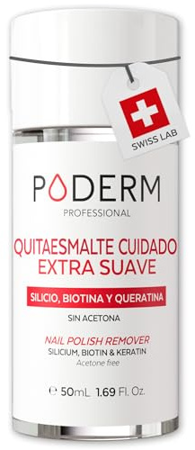 PODERM Extra Gentle Acetone-Free Nail Polish Remover for Sensitive Nails - 50 ML | Removes Intense Nail Polish Shades from the First Swipe | Phyto-Keratin, Biotin & Silicon | Created by a Podiatrist