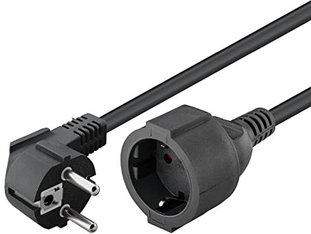 Goobay 93095 Gewinkeltes Strom Verlängerungskabel / Schutzkontakt Stecker 250V Schutzkontakt 10 Meter Stromkabel Verlängerung für Innenbereich / Schwarz / 10m