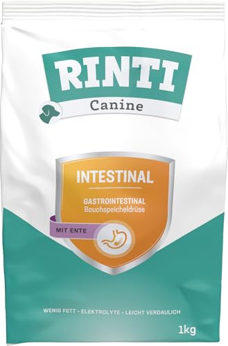 RINTI - Canine Intestinal | Leicht verdauliches Diät Trockenfutter für ausgewachsene Hunde mit gastrointestinalen Problemen. Alleinfutter mit erhöhtem Elektrolytgehalt im Beutel | 2x1kg Ente