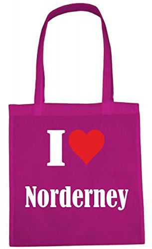Reifen-Markt Tasche I Love Norderney Größe 38x42 Farbe Pink Druck Weiss