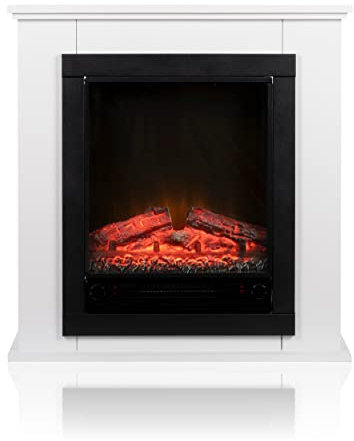Classic Fire Lugano Elektrokamin mit Heizung – Elektroheizung 1800W - Kaminofen mit Heizung, Schalttafel und Timer - Elektroherd mit LED-Flammen - Freistehend - Weiß