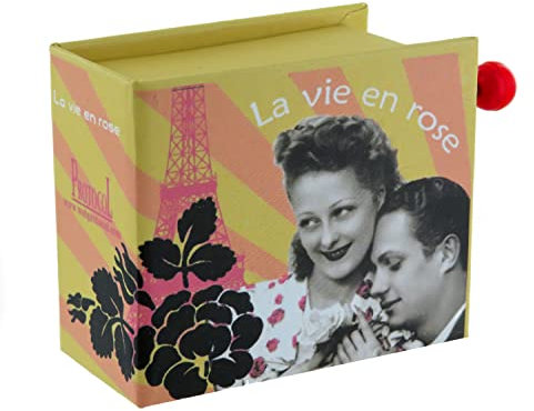 Lutèce Créations Spieluhr/Spieldose/Musikdose/Musikbox mit Handkurbel in Form eines illustrierten Pappbuchs mit 18-Ton-Spielwerk - La Vie en Rose (Louiguy/Édith Piaf)