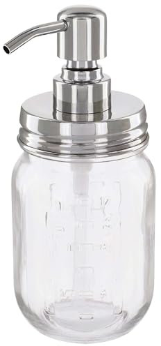ALTGLAS Vintage Seifenspender aus Retro Mason Jar Einmach Glas im Landhaus Stil - 473 ml Nachfüllbar - mit 304 Edelstahl Pumpkopf Deckel (Silber Chrom)