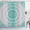 ABAKUHAUS Mandala Duschvorhang, Boho Meditation Art Work, Stoffliches Gewebe Badezimmerdekorationsset mit Haken, 175 x 180 cm, Grau Teal