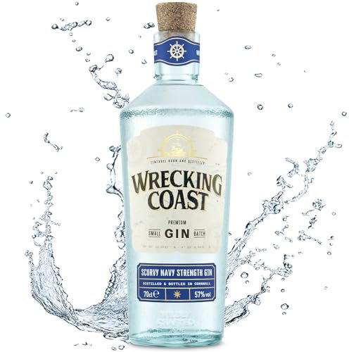 Wrecking Coast Scurvy Gin – Navy Strength British Gin with Bold Juniper and Citrus, Small Batch Cornish Craft Strong Gin, Ideal Gin Gift, 70cl, 57% ABV