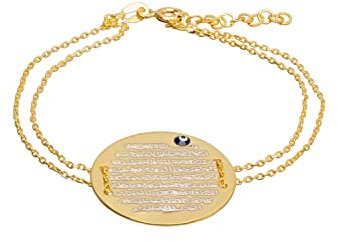 Remi Bijou 925 Sterling Silber Armkette Armband Gravurplatte - Ayetel Kursi Gebet für Muslimen Allah Islam - mit türkischem Auge Nazar Boncuk Evil Eye (Gold)