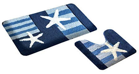 S&S-Shop Badematte Set | Blau | Microfaser | super weich | Bremen | mit Ausschnitt | 2 teilig | rutschfest | WC-Vorleger 50 x 45 cm | Badvorleger 50 x 90 cm | Badteppich | Teppich | Bad | Badezimmer