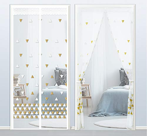 Cozomiz Fliegengitter Tür mit Zurückbinden Insektenschutz Magnet Vorhang Fliegenvorhang Moskitonetz Mit Klettverschluss Klebmontage Ohne Bohren 100 * 230cm Dreieck Weiß