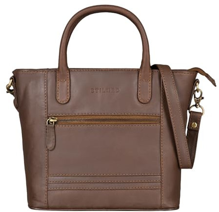 STILORD 'Meghan' Leder Handtasche Damen Umhängetasche Klein Ledertasche für Frauen zum Umhängen und Ausgehen Elegante Schultertasche Henkeltasche Echtleder, Farbe:havanna - braun