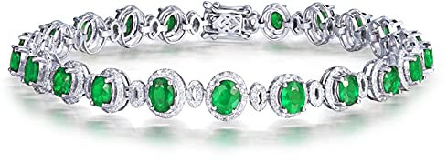 Beydodo Charm Armband 750 Weißgold Diamant, Halo mit Oval Smaragd 5.26ct Bettelarmband Damen Armband Weißgold